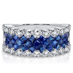 Invisible Setting Asscher Cut Blue Sapphire Half Eternity Band
