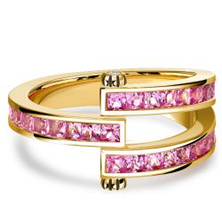 Italo Princess Cut Pink Stone Ring Half Eternity Wedding Band