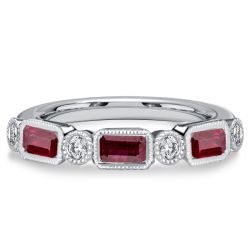 Italo Milgrain Bezel Ruby Band Ring Half Eternity Wedding Band