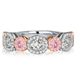 Italo Oval & Round Cut Pink Stone Ring Half Eternity Band