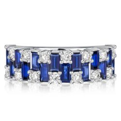 Italo Baguette Cut Blue Sapphire Wedding Band Anniversary Rings
