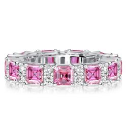 Italo Asscher Cut Pink Stone Eternity Ring For Women