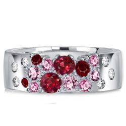 Italo Flush Setting Pink Stone Ruby Band Wedding Rings