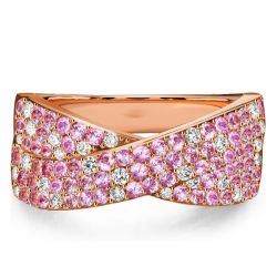 Italo Paved Pink Stone Micro Pave Crossover Ring Criss-Cross Wedding Band