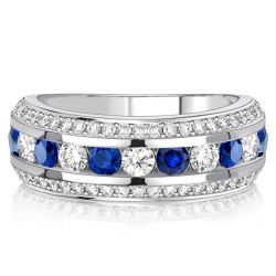 Italo Triple Row White & Blue Sapphire Band Anniversary Rings