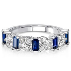 Italo Marquise & Baguette Cut Blue Sapphire Half Eternity Band
