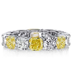 Italo White & Yellow Topaz Cushion Cut Eternity Wedding Band