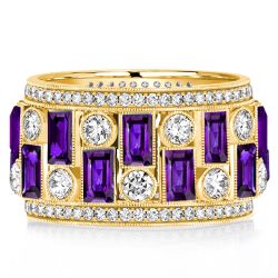 Italo Golden Baguette Cut Amethyst Vintage Wedding Band