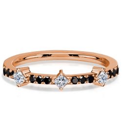 Italo Rose Gold Princess Cut Black Sapphrie Thin Wedding Band