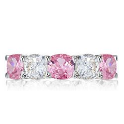 Italo Cushion Cut Pink Stone Half Eternity Wedding Band