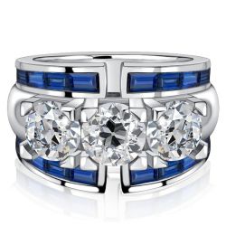 Italo Blue Sapphire Round Cut Vintage Wedding Band Art Deco Rings