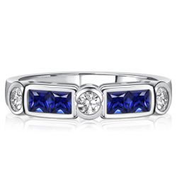 Italo Princess Cut Blue Sapphire Band Ring Vintage Style Rings