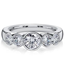 Italo Bezel Set 5 Stone Silver Wedding Bands Anniversary Rings