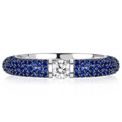 Italo Micro Pave Blue Sapphire Ring Round Cut Eternity Band