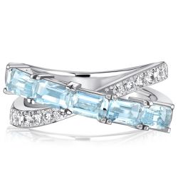 Italo Baguette Cut Aquamarine Criss-Cross Wedding Band