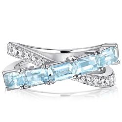 Italo Baguette Cut Aquamarine Criss-Cross Wedding Band