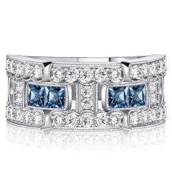 Italo Round Cut Wedding Band For Women Blue Topaz Ring