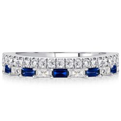 Italo Radiant Cut Blue Sapphire Ring Stacked Half Eternity Band
