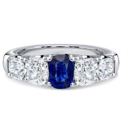 Italo 5 Stone Cushion Cut Blue Sapphire Wedding Band Anniversary Rings