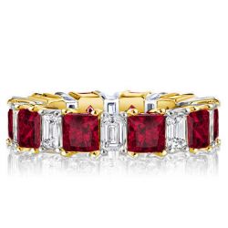 Italo Two Tone Princess Cut Ruby Ring Eternity Band For Women