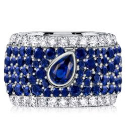 Italo Micro-pave Emerald & Pear Cut Blue Sapphire Eternity Band