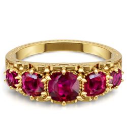 Italo Golden Antique Cushion Cut Ruby Ring Five Stone Wedding Band
