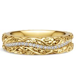 Italo Golden Floral White Sapphire Eternity Wedding Band For Women
