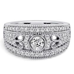 Italo Milgrain Round Cut Half Eternity Band For Women Anniversary