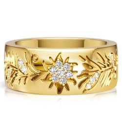 Italo Golden Floral Filigree Half Eternity Wedding Band For Women