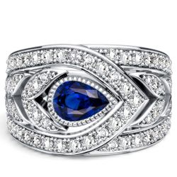 Italo Floral Pear Cut Blue Sapphire Wedding Band For Women Anniversary