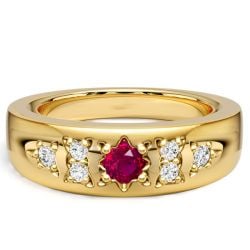 Italo Golden Gypsy Setting Round Cut Ruby Rings For Women