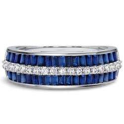 Italo Channel Set Blue Sapphire Emerald Cut Wedding Band For Women