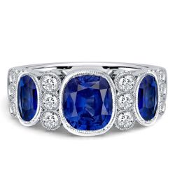 Italo Milgrain Bezel Blue Sapphire Cushion Cut Half Eternity Band