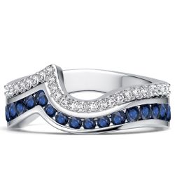 Italo Two Row Channel Set Blue & White Sapphire Half Eternity Band