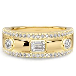 Italo Golden Bezel Set Emerlad & Round Cut Half Eternity Band