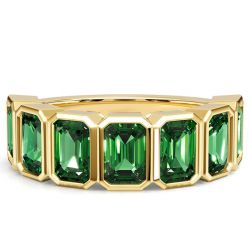 Italo Bezel Set Emerald Green Half Eternity Band Emerald Ring