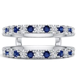 Italo Round Cut White & Blue Sapphire Enhancer Wedding Band
