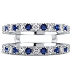 Italo Round Cut White & Blue Sapphire Ring Guard Enhancer Wedding Band