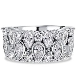 Italo Bezel Set White Sapphire Round & Pear Cut Anniversary Band For Women