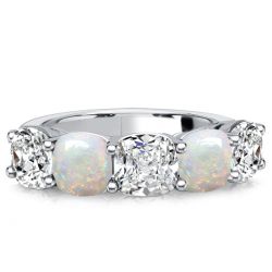 Italo Five Stone Cushion Cut White Sapphire Opal wedding band