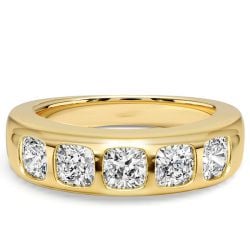 Italo Flush Setting Five Stone Cushion Cut Wedding Band For Women