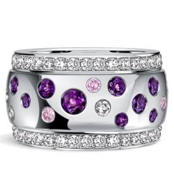 Italo Flush Set Waterfall Amethyst & Pink Sapphire Eternity Band For Women