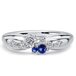 Italo Pinched Band Round Cut Blue Sapphire Wedding Band For Women