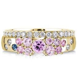 Italo Cluster Pink Sapphire Wedding Band For Women Stackable Waterfall Ring