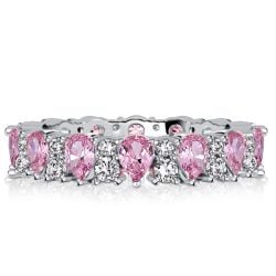 Italo Pear Cut Pink Stone Eternity Wedding Band For Women