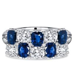 Italo Filigree Cushion White & Blue Sapphire Half Eternity Wedding Band For Women