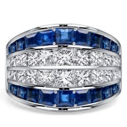 Italo Channel-set Asscher & Princess Cut Blue & White Sapphire Cigar Band Ring