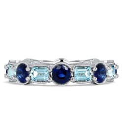 Italo Bezel Emerald Cut Blue Sapphire Aquamarine Eternity Band For Women