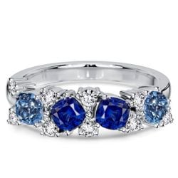 Italo Waterfall Cushion Cut Blue Sapphire Blue Topaz Half Eternity Band For Women