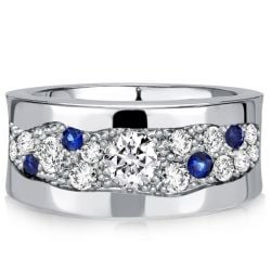 Italo Waterfall White & Blue Sapphire Wedding Band For Women Waterfall Ring